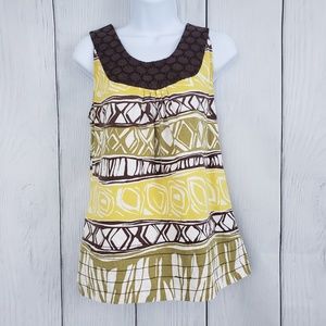 LILY STANHOPE Medium LINEN Brown Yellow Top Blouse